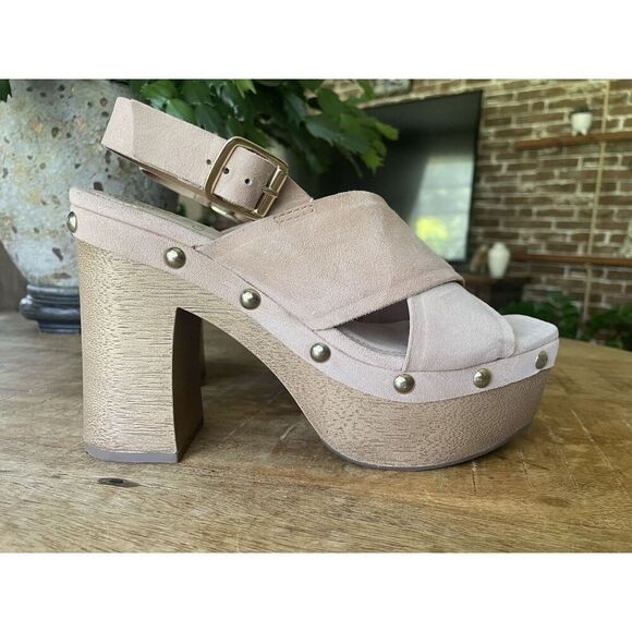 Vince Camuto Jenevya blush suede platform sandals studded block - Picture 1 of 9
